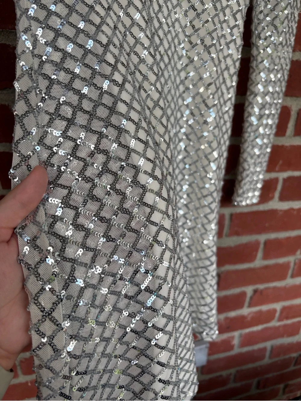 GB girls Silver Sequin Long-Sleeve Party Dress